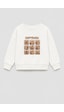 Monila Unisex Çocuk 3 İplik Kumaş Baskılı Pamuklu Sweatshirt Ekru