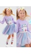 Kız Çocuk Kışlık Unicorn ve Kedi Desenli Tüllü Mor Uzun Kollu Elbise 2-8 Yaş