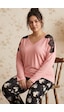 Siyah İnci Somon Desenli Büyük Beden Battal Boy Viskon Örme Pijama Takım 26224812