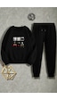 Uyguntarz Unisex The Weekend Tasarım Basklı Bisiklet Yaka Sweatshirt - 2'li Eşofman Takımı Siyah