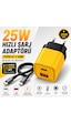48W Hızlı Şarj Adaptörü + Type-c To Type-c Kablo Seti Pd & Qc 3.0 Destekli Usb + Type-c Çift Giriş Akıllı Koruma Hızlı Şarj Aleti Sarı