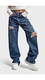 it's basic Kadın T.kot Rengi Etnik Gül Desenli Loose Fit Tasarım Denim Jean Motifli Tint