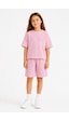 Monox Unisex 5-12 Yaş Petek Dokulu Oversize Yazlık Şort Tişört Takım Pembe