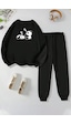Uyguntarz Unisex Uykucu Panda Baskılı Bisiklet Yaka Eşofman Takımı Siyah
