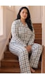Siyah İnci Desenli Termal Kumaşlı Ultra Soft Yumuşak Büyük Beden Battal Boy Düğmeli Örme Pijama Takımı 26226522 Ekru