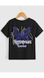 Uyguntarz Çocuk Butterfly & Letter Graphic Pamuklu Tshirt Siyah