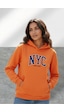 Uyguntarz Unisex Nyc Tasarım Baskılı Kapüşonlu Sweatshirt Turuncu