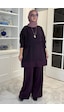Rabia Şamlı Miray Triko-modal Pantolonlu Takım Mürdüm Normal