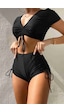 Angelsin Özel Tasarım Yarım Kol Büzgü Detaylı Bikini Takım Siyah 001