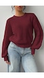 Tarz Cool Kadın Bordo Oversize Bisiklet Yaka Balon Kol Fitilli Triko Kazak Bordo