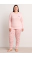 Pemilo Kadın 0330 Büyük Beden Raporlu Pijama Takımı Pembe Pembe
