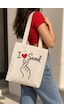 Lunora Collection I Love Seoul Baskılı Körüklü Kanvas Bez Çanta Açık Ten