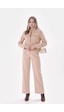 Soft&Basic Kadın Bej Dik Yaka Cepli Ceket Düz Paça Pantolon İkili Takım