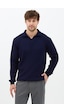 Erkek Lacivert Slim Fit Uzun Kollu Polo Yaka Triko Kazak Lacivert