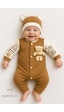 Babyden's Teddy Bear Temalı Yenidoğan Fitilli Tulum Takımı Ayıcıklı Erkek Bebek Tulum Şapka Set %100pamuk Kahverengi