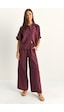 Shade Kadın Oversize Kısa Kol Gömlek Beli Lastikli Geniş Paça Pantolon Takım 7651 60286138 - Mürdüm