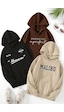 3'lu Paket Baskılı Oversize Sweatshirt Bej