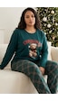 Siyah İnci Pamuklu Likralı Büyük Beden Battal Boy Örme Pijama Takım 26240936 Yeşil