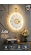 MetaQuartz Aksesuar Büyük Boy(50*75 cm)Gold Elit Three (PİLLİ LED SİSTEMİ) , Modern Dekoratif Metal Duvar Saati