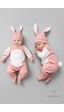 Babyden's Tavşan Kulaklı Yenidoğan Tulum Seti %100 Pamuklu Ayarlanır Ponponlu Unisex Bebek Tulum Şapka Set Pudra Pembe