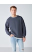 Grımelange Stephan Erkek Yumuşacık Kumaşlı Organik Pamuklu Oversize Fit Yuvarlak Yakalı Antrasit Sweatshirt
