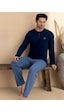 Elitol Erkek Yarım Kapama Düğmeli %95 Pamuklu Likralı Çizgili Pijama Takım Lacivert Elitol Erkek Yarım Kapama Düğmeli %95 Pamuklu Likralı Çizgili Pijama Takım Lacivert