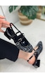 İmershoes Günlük Kadın Ayakkabı Abiye Kalın Kısa Topuk Arka Açık Önü Kapalı Tokalı Bantlı Küt Burun Babet 022 Siyah