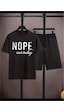 Medinenur Nope Baskılı T-shirt Short Bol Paça Rahat Kalıp Siyah Alt Siyah Üst Short Takım Siyah