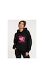 Herkesemoda Lovely Baskılı Kapüşonlu 2 İplik Şardonlu Sweatshirt Siyah