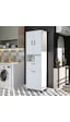 Çamaşır Sepetli Banyo Dolabı, Çok Amaçlı Çekmeceli Dolap 60 X 200 Mat Beyaz