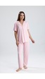 Kompedan Çizgili Önden Düğmeli Kadın Pijama Takımı - Pembe Kompedan Çizgili Önden Düğmeli Kadın Pijama Takımı - Pembe