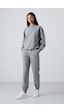 Tommy Life Gri Melanj Basic Pamuklu O Yaka Oversize Lastik Paça Kadın Eşofman Takım - 95287 GRİ MELANJ