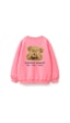 Monila Unisex Çocuk 3 İplik Kumaş Pamuklu Sırtı Ayıcık Baskılı Sweatshirt Pembe