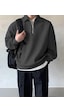 Genius Store Erkek Polo Yaka Oversize Yarım Fermuar Sweatshirt Füme