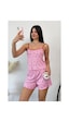 Giysa Kadın Askılı Kiraz Desenli Şortlu Pijama Takımı Pembe - 3300