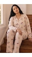 Siyah İnci Desenli Termal Kumaşlı Ultra Soft Yumuşak Büyük Beden Battal Boy Düğmeli Örme Pijama Takımı 26226524 Krem