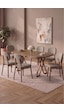 Hooli 90x168 Antik Çam Mdf Masa, Metal X Ayak, Metal Sandalye, 6 Kişilik Mutfak Masası Takımı Ve Yemek Masası Takımı Cappuccino