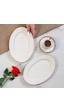 Porsima 4457 Burçak Porselen Altın Fileli Kayık Tabak Seti - Oval Kahvaltılık Sunumluk Seti 25cm Beyaz