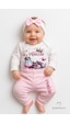 Babyden's Little Princess 3 Lü Kız Bebek Takımı Uzun Kollu Pamuklu Body,pembe Pantolon Ve Fiyonk Bandana Seti Pembe