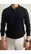 Erkek Siyah Slim Fit Uzun Kollu Polo Yaka Triko Kazak Siyah