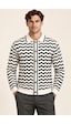 Tarz Cool Erkek Polo Yaka Zikzak Desenli Düğmeli Triko Hırka Akrilik Karışımlı Slim Fit Beyaz