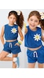 Kız Çocuk Takım Papatya Çiçekli Havlu Kumaş Crop Top Şort Takım İlkbahar Yaz 4-10 Yaş