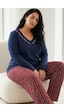 Siyah İnci Pamuklu Likralı Büyük Beden Battal Boy Örme Pijama Takım 26240881 Lacivert