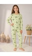 Durukoza %100 Pamuk Kız Çocuk Pijama Takımı Fiyonklu 4 Mevsim Açık Yeşil