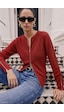 Sateen Kollları Fermuar Detaylı Hırka - Kırmızı-137914