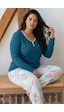 Siyah İnci Yeşil Desenli Düğmeli Büyük Beden Battal Boy Viskon Örme Pijama Takım 26224802