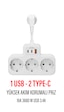 Çoklu Kablolu Priz-priz Çoğaltıcı 1usb-2typec Beyaz