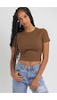Madmext Kahverengi Basic Crop Kadın Tişört Mg1772-kahverengi Kahverengi Madmext Kahverengi Basic Crop Kadın Tişört Mg1772-kahverengi Kahverengi