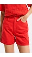 it's basic Kadın Kırmızı 6s6-19 Relax Fit Kemer Detaylı %100 Koton Denim Şort