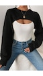Tarz Cool Kadın Siyah Dekolteli Crop Triko Bolero Siyah